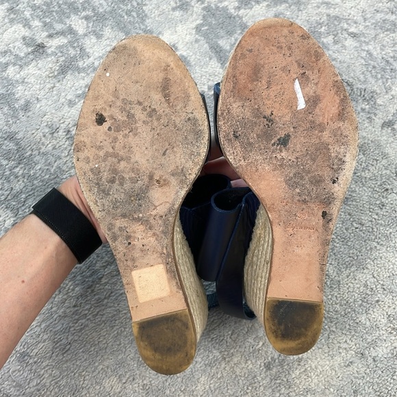 Balenciaga Navy Blue Leather Espadrille Wedge Sandals Sz 39 - Picture 11 of 16